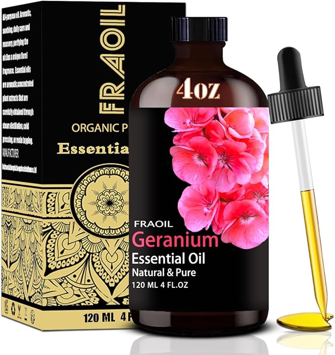 Geranium Essential Oil, Geranium Oil 4 Fl Oz 120ML for Diffuser Humidifier Yoga Cleaning DIY Candle Soap Making Perfume Gift for Women Essential Oils