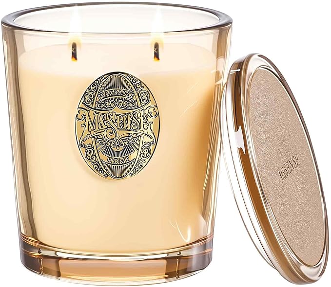 M&SENSE Large Two-Wick Soy Candle | Banana Leaf & Gold | 19.8 oz, 120H Burn Time | Luxury Scented Candle for Relaxation, Gifting, Home Décor | Ideal for Bedroom, Office, Party Ambiance