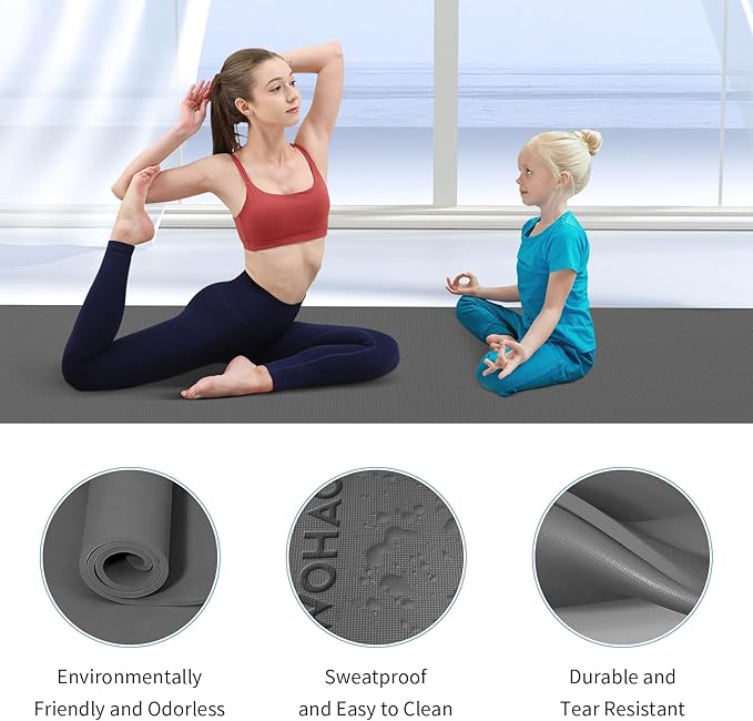 WOHAO Extra Wide & Thick 8mm Yoga Mat, 72"x31.5" Large Non Slip Exercise Mat, Premium POE Material for Superior Cushioning & Stability, with Strap for Home Gym, Pilates