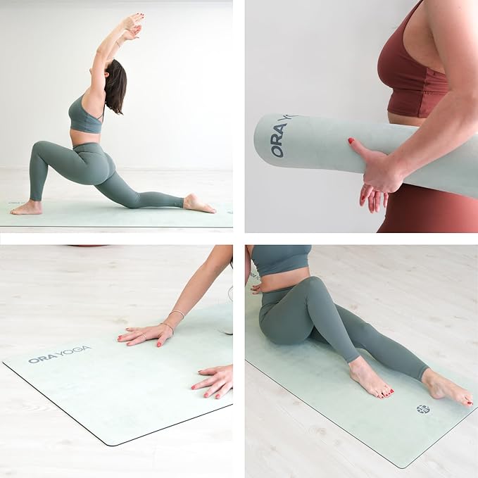 ORA YOGA Non-Toxic Premium Suede Large Workout Mat - 3mm Thick With Strap - Eco-Friendly Exercise Mat for Women & Men - Non-Slip for Pilates, Gym, Home Workout