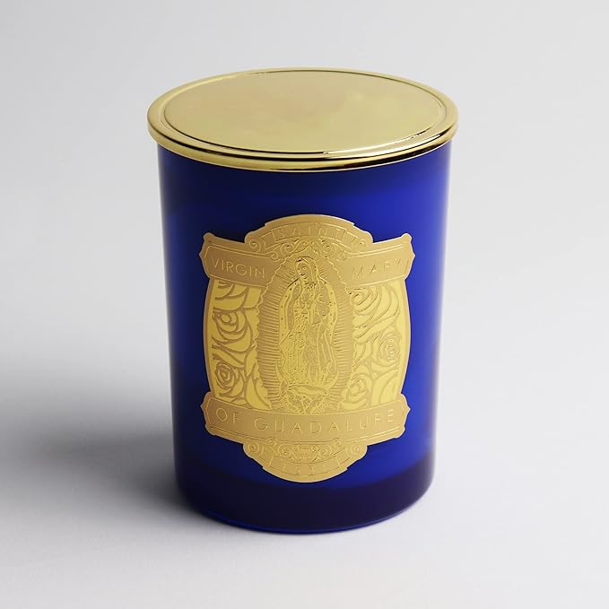 SAINT Virgin Mary of Guadalupe Scented Candle with Prayer and Prayer Coin, Soy Coconut Aromatherapy Candle with 80 Hour Burn Time, Special Edition, Blue
