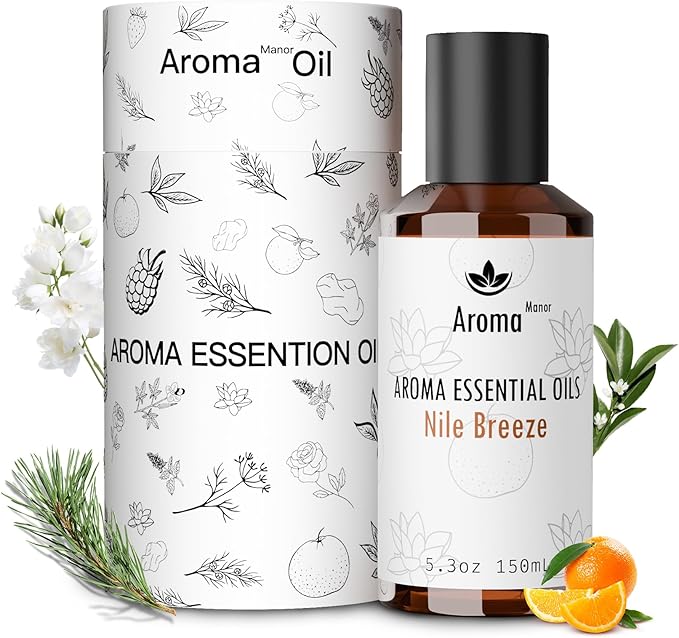 Aroma Essential Oil Blend - Nile Breeze - Hotel Fragrance Oil for Aromatherapy Diffuser Machine, Citrus Jasmine & Cedarwood, Elevate Large Room with Air Fresheners - 5.3fl oz