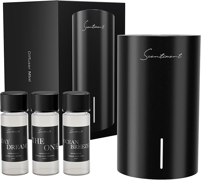 Scentiment Mini V2 LE Diffuser Discovery Kit Limited Edition – Smart Portable Cold-Air Diffuser with Wi-Fi & Touch Controls, Long Battery Life – Includes 3 Luxury Oils (20ml) - Black