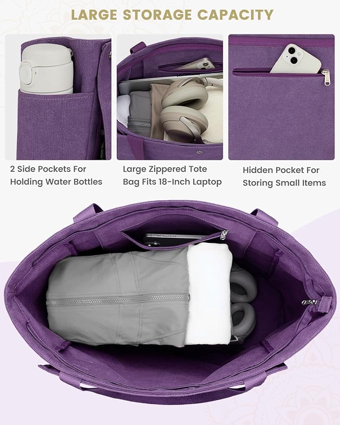 Gonex Yoga Mat Bag, Yoga Gym Bag Tote Bag with Multi Pockets For Women Men, Canvas Yoga Mat Carrier Take in Out Mat Easily For Pilates Travel Workout Office