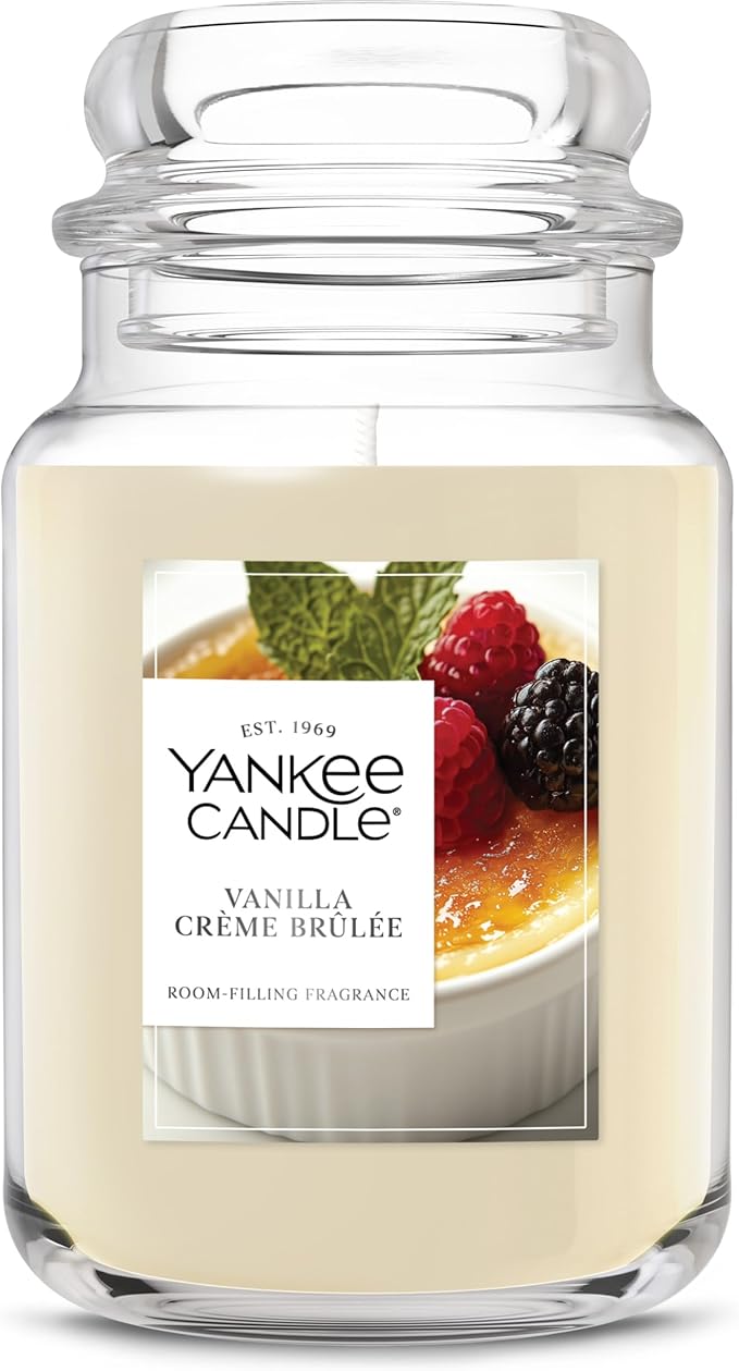 Yankee Candle Vanilla Crème Brûlée, Holiday Scented Candle, 22oz Large Jar with up to 150 Hour Burn Time, Giftable