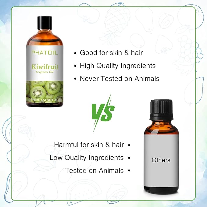 PHATOIL 3.38FL.OZ Kiwifruit Fragrance Oils for Aromatherapy, Essential Oils for Diffusers for Home, Perfect for Diffuser, Yoga, Skin Care, DIY Candle and Soap Making - 100ml