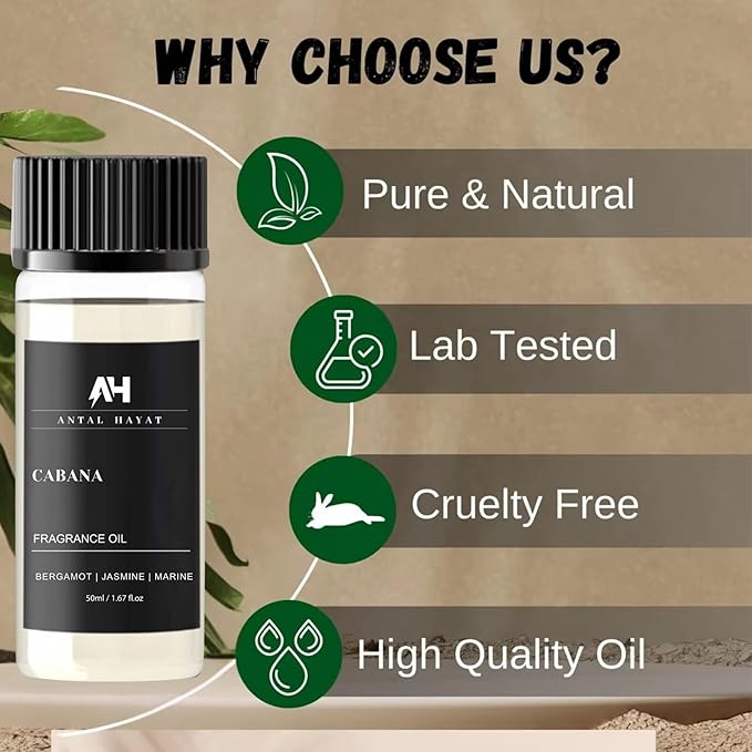 Cabana Diffuser Oil 50mL - Hotel Scented Essential Oils for Home - Lemon, Bergamot, Jasmine, Amber & Musk - Inspired by The Ritz Carlton - Antal Hayat Luxury Aromatherapy Oil