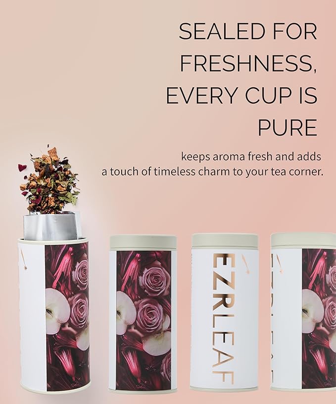 EZR Leaf Sweet Rose Black Tea – Loose Leaf Rose Fruit Tea, Floral & Fruity Blend, Low Caffeine Canister 1.76 Ounce
