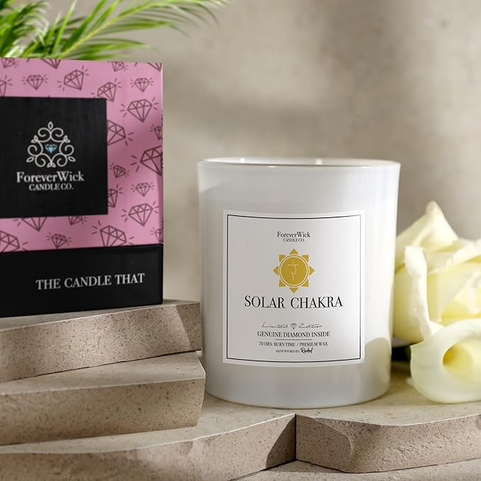 Foreverwick Solar Chakra Candle | Natural Soy Wax Jar Candle | Sandalwood Scented Candle | Citrine Crystal Candle Jar | Lead & Zinc Free Wick Candle Jar | 14 oz Organic Candle