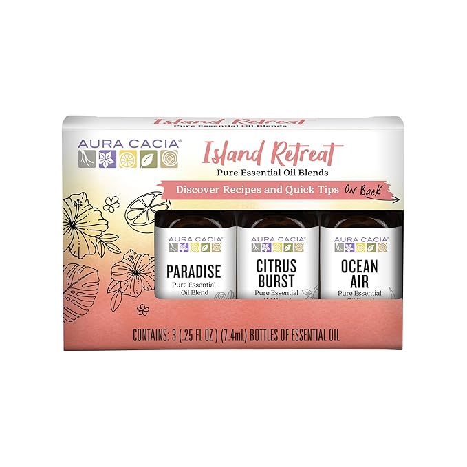 Aura Cacia Island Retreat Essential Oil Kit - Light Aroma, No Synthetic Fragrances