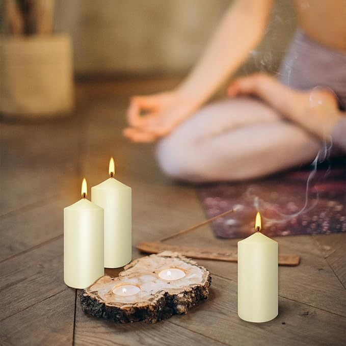Set of 20 Ivory Pillar Candles,Dripless and Smokeless Dinner Candle, 2x4” Pillar Candles for Parties Weddings,Spa,Home Décor,Parties and Special Occasions.