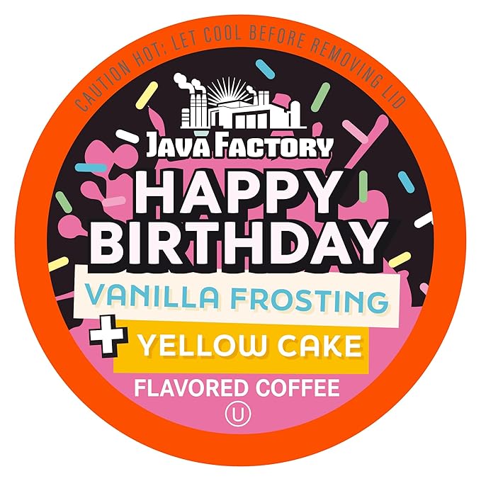 Java Factory Flavored Coffee Pods, Happy Birthday Cake Icing, Compatible with K Cup Brewers, 40 Count