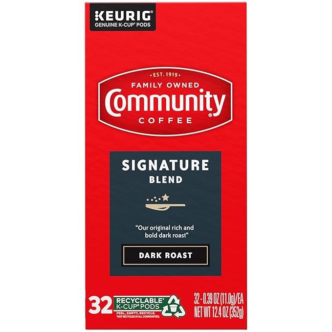 Community Coffee Signature Blend, Dark Roast, Single-Serve Keurig K-Cup Pods, 32 Count (Pack of 4)
