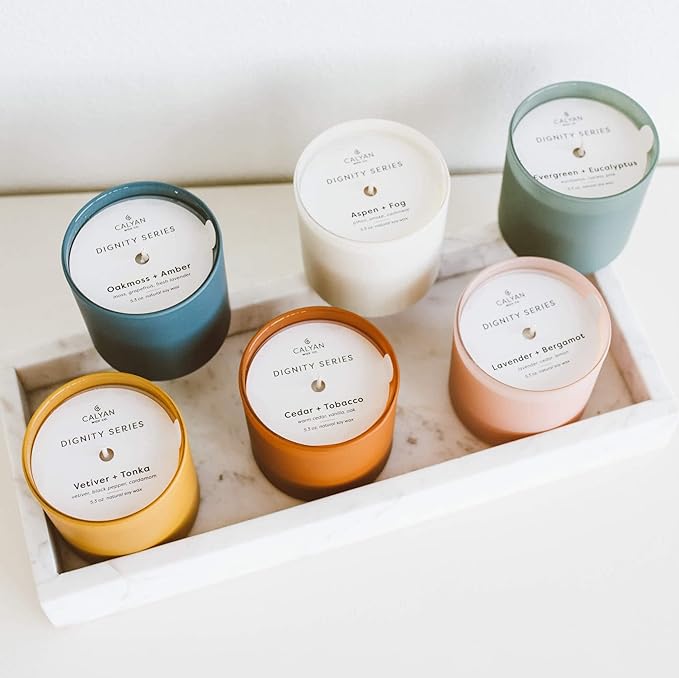 Calyan Wax Co. Dignity Series Scented Candle Gift Set - 6 Scented Candles - 35 Hour Burn - Luxury Non Toxic Soy Wax Candles - Long Lasting Colorful Ceramic Jar Candle for Home - 5.3oz
