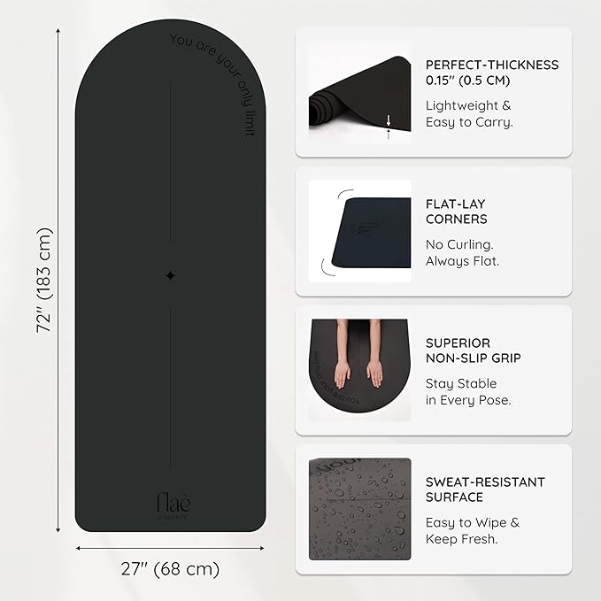 Flaè Athletics Arch-shaped Yoga Mat, Eco PU Rubber, Non-Slip Exercise Mat for Yoga, Pilates, Home Workout & Stretching with Carry/Stretch Strap & Motivational Design
