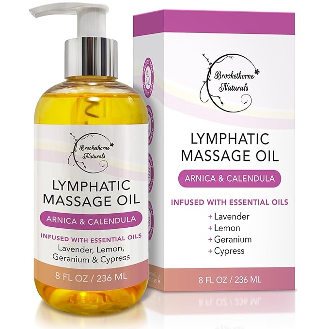 Lymphatic Massage Oil for Massage Therapy & Natural Lymphatic Drainage | Premium Quality with Arnica & Lavender Oil | for Post Surgery Recovery & Detox | 8oz by Brookethorne Naturals