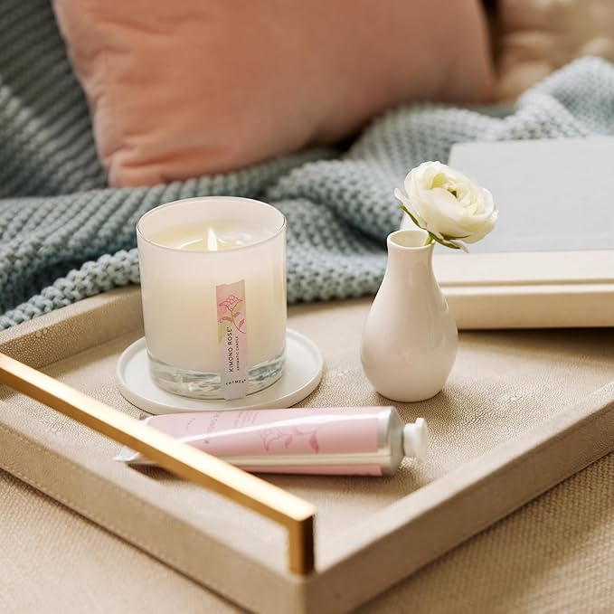 Thymes Aromatic Jar Candle - Kimono Rose Scented Candle for a Floral Home Fragrance - Matte White Candles (7.5 oz)