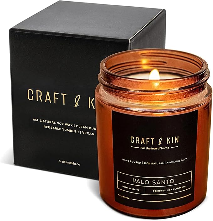 Craft & Kin Scented Candle for Men | Palo Santo Candle | All-Natural Scent for Home | Long Lasting Winter Candles, 45-Hour Burn Time, 8oz