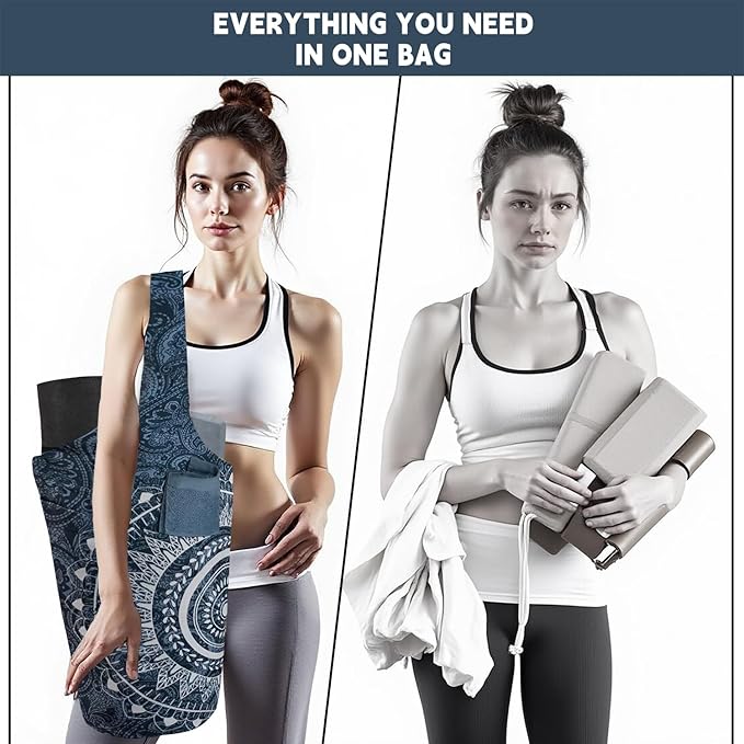 saniwu Yoga Mat Bag Carrier for Women with Side Large Pocket Durable Linen Workout Gym Travel Storage Pilates Mats