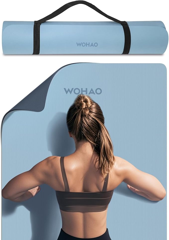 WOHAO Extra Thick 8mm Yoga Mat, 72"x28" Non Slip Exercise Mat, Reversible 2-Sided Dual Color Premium POE Material, with Carrying Strap for Yoga, Pilates, Home Gym