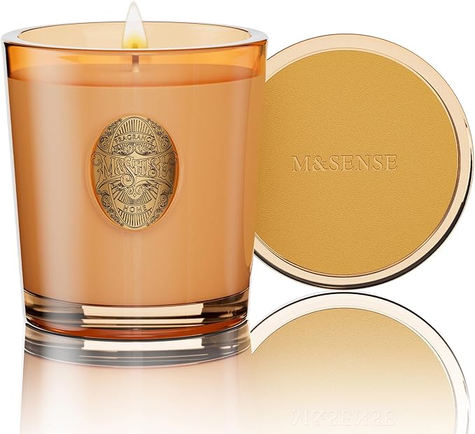 M&SENSE Natural Soy Candle | Basil Ginger & Orange | 9.2 oz, 50H Burn Time | Luxury Scented Candle for Relaxation, Gifting, Home Décor | Ideal for Bedroom, Office, Party Ambiance