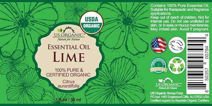 US Organic Lime Essential Oil - Certified Organic, Steam Distilled - W/Euro droppers (More Size Variations Available) (30 ml / 1 fl oz)