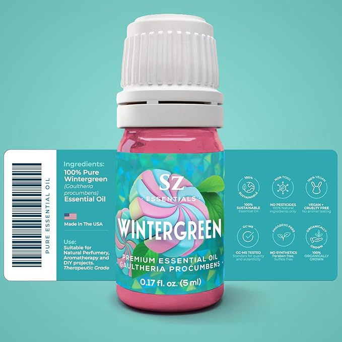 Wintergreen Essential Oil 100% Pure & Natural – Gaultheria procumbens – Therapeutic Grade, Undiluted – Sweet Minty Birch Aroma – Refreshing Aromatherapy Oil – Made in The USA – 5mL