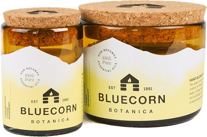 Bluecorn Beeswax Large 3-Wick Candle, 100% Pure Beeswax with Lemongrass, Cassia & Rosemary Essential Oils, Amber Glass, Soy Free Candle Wax, Long Lasting, Home Decor, American Made, 8 Oz, 1 Count