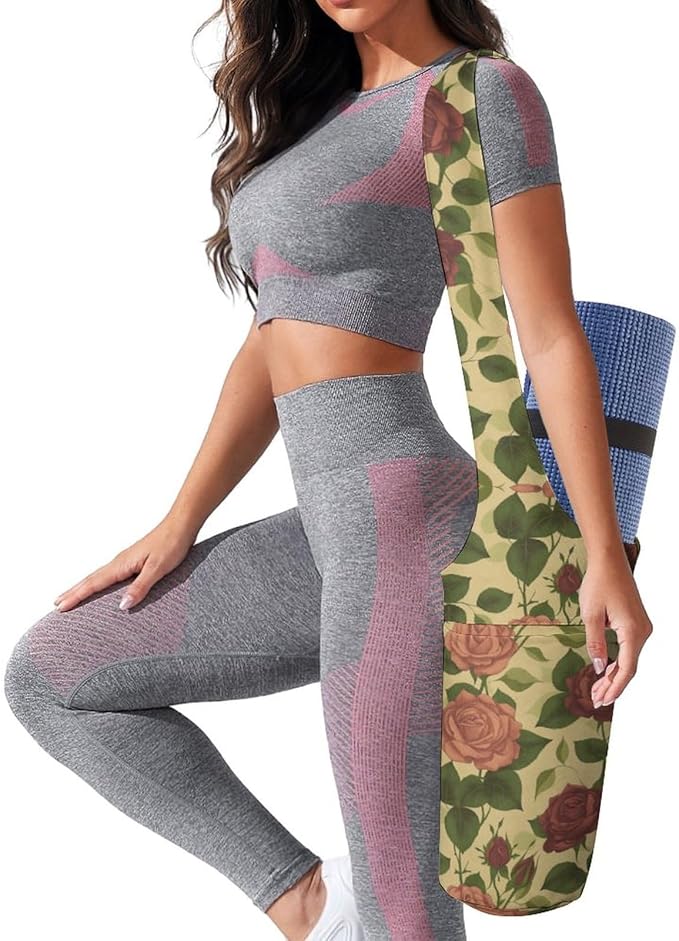 KKdskkds Vintage RoseYoga Mat Bag Large Opening Long Tote Yoga Mat with Pocket Fit Most Size Mats
