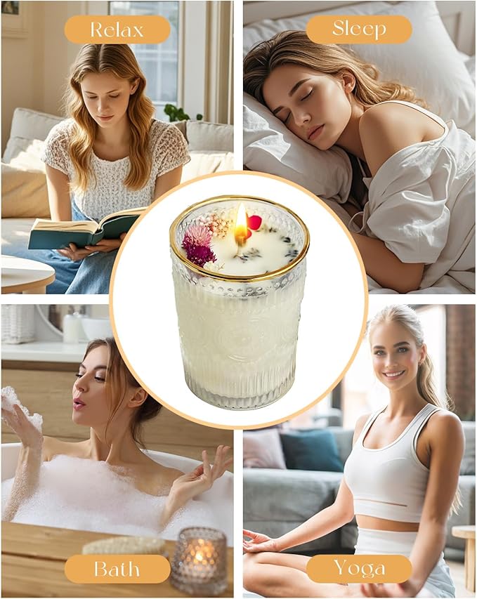 Lavender Scented Candles for Women Men- 7oz Single-Wick Soy Wax Beeswax Aromatherapy Candles with 36 Hours of Burn Time, Lavender Jar Candle for Stress Relief, Home Scented, Birthday Gifts Mothers Day