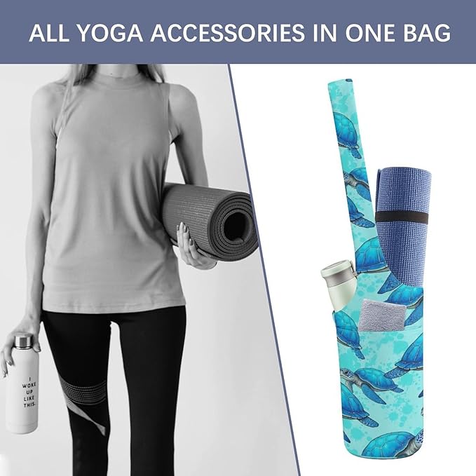 Meaudiwes Yoga Mat Bag for Women, Stylish Yoga Mat Tote Sling Carrier Bag, Long Strap Exercise Mats Totes Sport Storage Bag