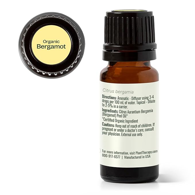 Plant Therapy Organic Bergamot Essential Oil 10 mL (1/3 oz) 100% Pure, Undiluted, Therapeutic Grade