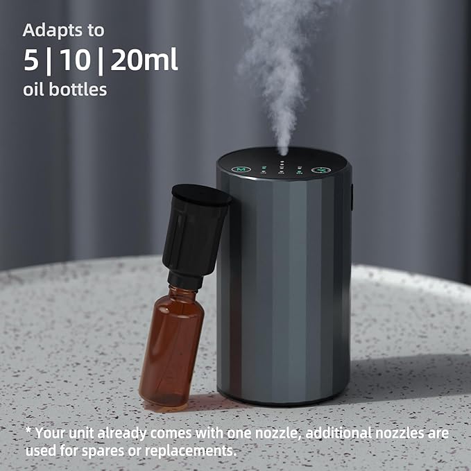 Waterless Essential Oil Diffuser Aromatherapy Scent Diffusers for Home Large Room, Bedroom, Car, Office, Desk, Battery Operated Mini Portable Air Freshener (Grey)