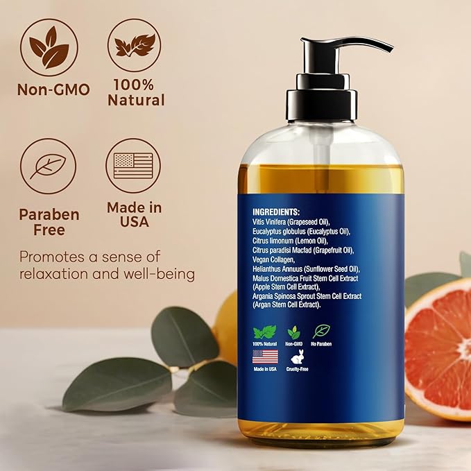 Anti-Cellulite Massage Oil for Massage Therapy 8 fl oz - Refreshing and Relaxing - Natural Oils with Vegan Collagen and Stem Cells - for Men and Women - Nexon Botanics