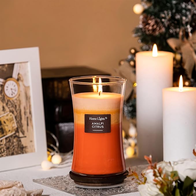 HomeLights 3-Layer Candles for Home Scented, 21.52 OZ Natural Soy Wax Scented Candles Burns Up to 100 Hours, Large Jar, Amalfi Citrus