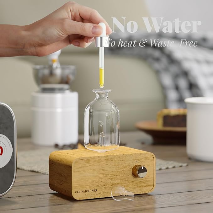 Aria Waterless Diffuser for Essential Oils, Retro Glass Nebulizing Diffuser with Solid Wood Base, Cordless Aromatherapy Dispenser for Large Room, Rechargeable for Home Office Yoga, LED & Timer