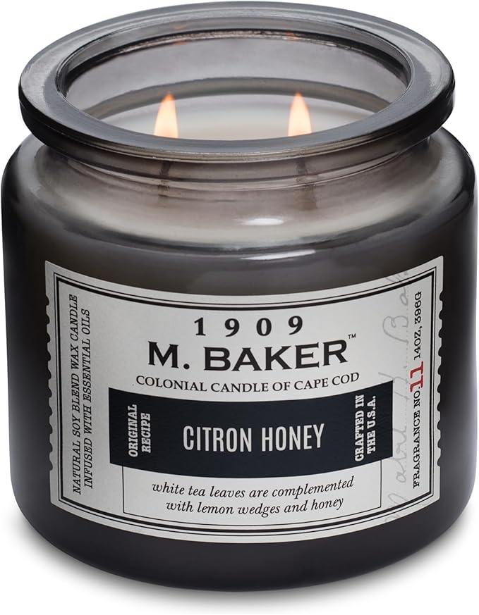 Colonial Candle Citron Honey Scented Jar Candle | 2-Wick Natural Soy Blend Wax Candle for Home | Relaxing Aromatherapy Candle Infused with Essential Oils | M. Baker Apothecary Glass Jar Candle