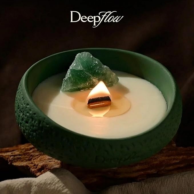 DeepFlow Emotional Healing Candle, Green Fluorite Heart Opening, Emotional Clarity Self-Trust, Natural Mind-Body Wellness Blend, Soft Airy Scent for Open-Hearted Relaxation (Green Fluorite)