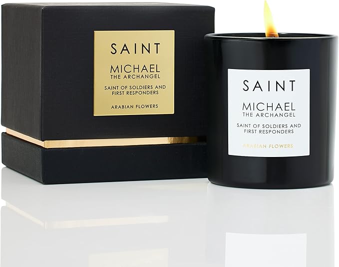 SAINT Michael The Archangel Scented Candle with Prayer and Prayer Coin, Saint of Soldiers and First Responders, Soy Coconut Aromatherapy Candle with 50-Hour Burn Time