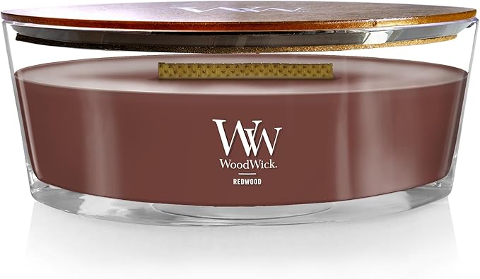 WoodWick Redwood Holiday Candle Gifts for Women and Men, 16 oz Ellipse Candle with Crackling Wick