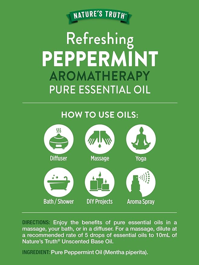 Nature's Truth Peppermint Essential Oil | Diffuser, Shower, or Bath | 2 Pack of 2 Fluid Ounces (59 mL) | Mentha Piperita | Plant Based, Non-GMO & Gluten Free