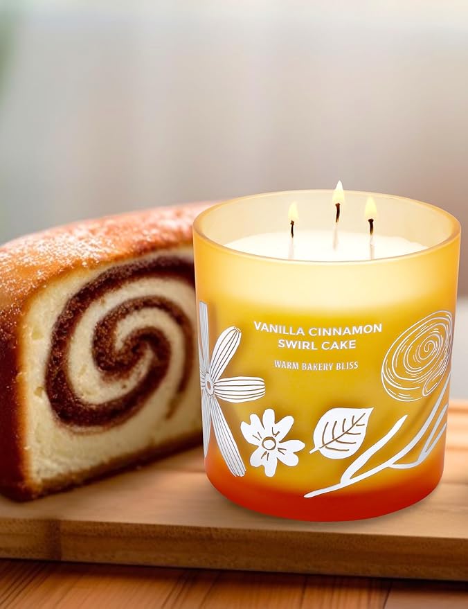 Vanilla Cinnamon Swirl Cake 3-Wick Soy Scented Candle, 14.5 oz Large | Cinnamon Roll & Vanilla Candle | Aromatherapy Gourmand Candle for Home | Winter Home Decor & Housewarming Gift