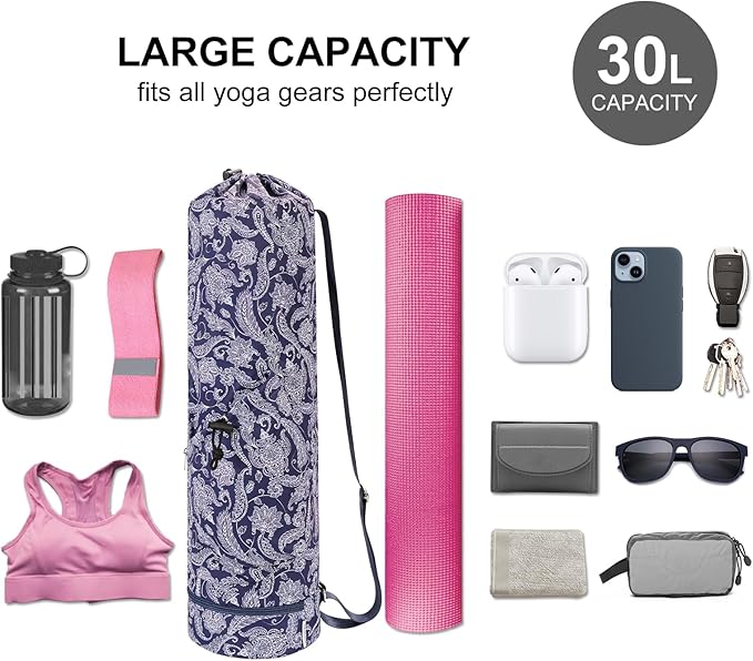 sportsnew Yoga Mat Bag with Water Bottle Pocket and Bottom Wet Pocket, Exercise Yoga Mat Carrier Multi-Functional Storage Bag, Patent pending