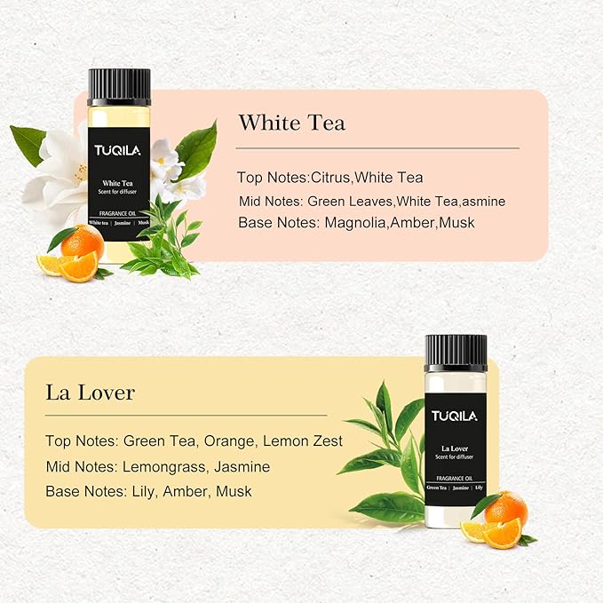 Waterless Diffuser Essential Oil Set(6X 20mL), Hotel Luxury Aroma Scent Oil My Way, Diamond, Hope, Infinity, White Tea, Usage Cold Air Diffuser Oils Aromatherapy for Home, Office, Car