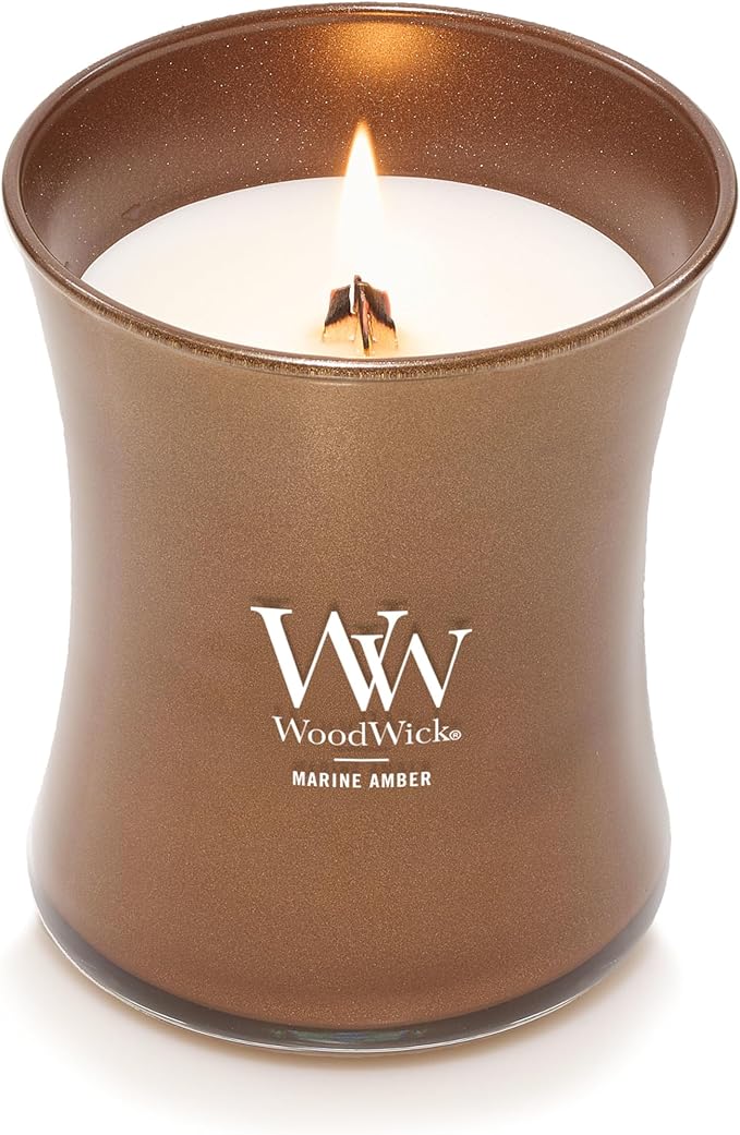 WoodWick Marine Amber Holiday Candle Gifts for Women and Men, 9.7 oz Precious Metals Collection with Crackling Wick
