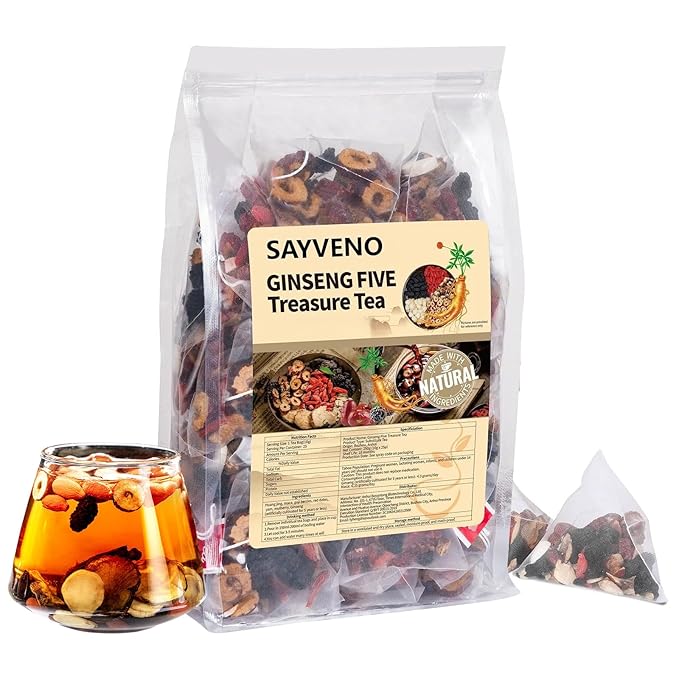Ginseng Five Treasures Kidney Tea – Natural Herbal Tea with Ginseng & Maca, Traditional Ginseng Five Treasure Tea for Daily Energy & Balance, 30 Pyramid Tea Bags (10g Each) (1pc)