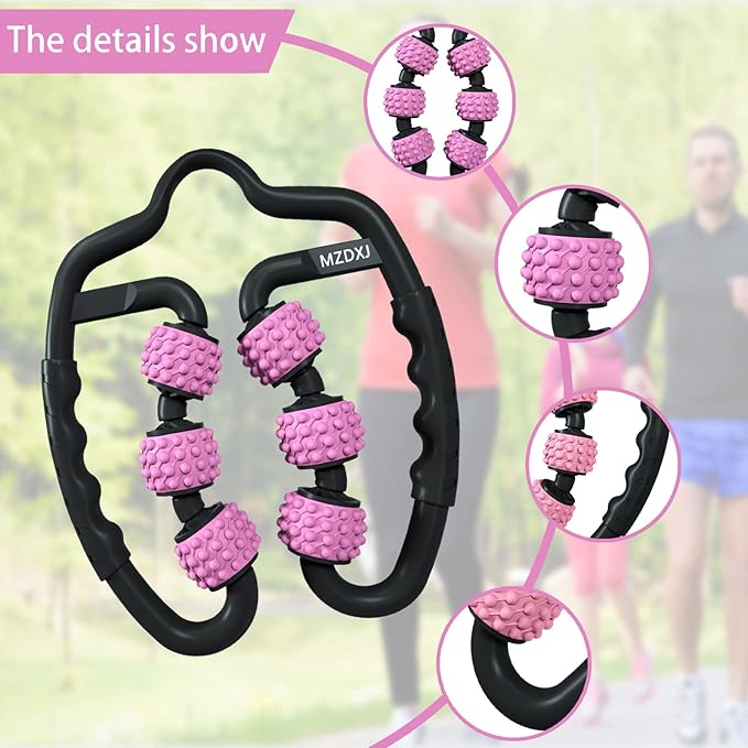 Cellulite Massage Tool Muscle Roller - Deep Fascia Massager & Dimpled Skin Remover for Legs, Thighs & Buttocks - Anti-Cellulite Roller, Smooth Skin, Pain Reliefs (Black Pink -6Wheel)