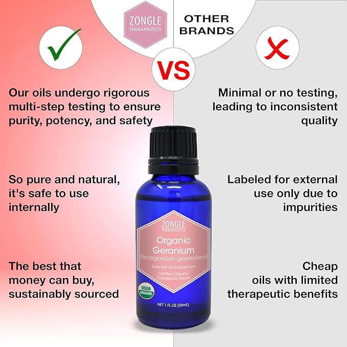Organic, Geranium Essential Oil, Food Grade, for Skin – 100% Pure, Geranium Oil, by Zongle Therapeutics, 1 OZ