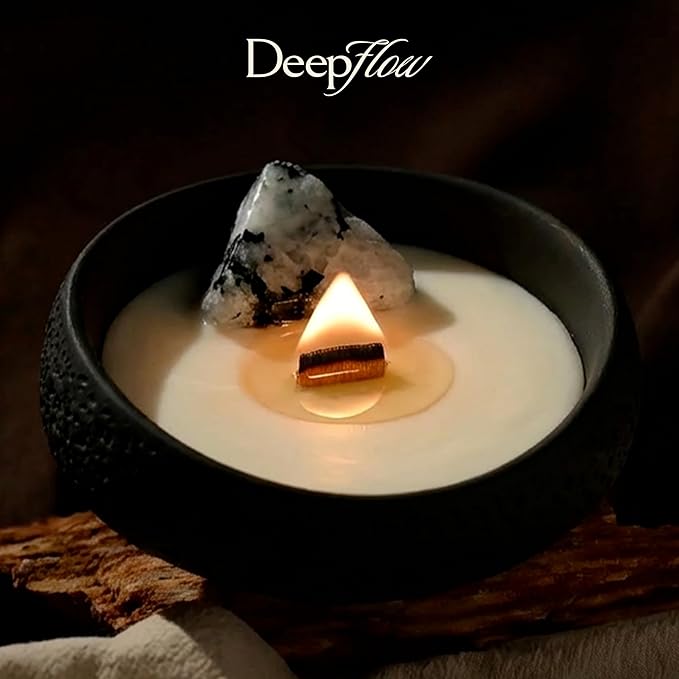 DeepFlow Spiritual Healing Candle, Inner Light Moonstone Purification, Mental Clarity and Stress Relief, Natural Wellness Blend, Clean Breath-Like Herbal Woody Scent for Mindful Gift (Black &White)