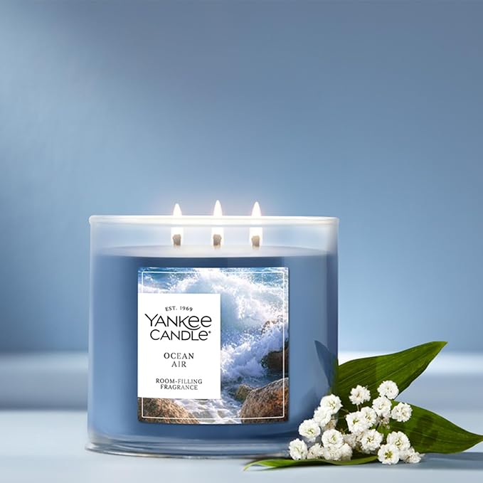 Yankee Candle Ocean Air, Scented Candle, 14.5oz 3-Wick Candle Jar with up to 40 Hours Burn Time, Giftable